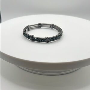 1326. Cara New York Gunmetal and Emerald Green Crystal Stretchy Bracelet